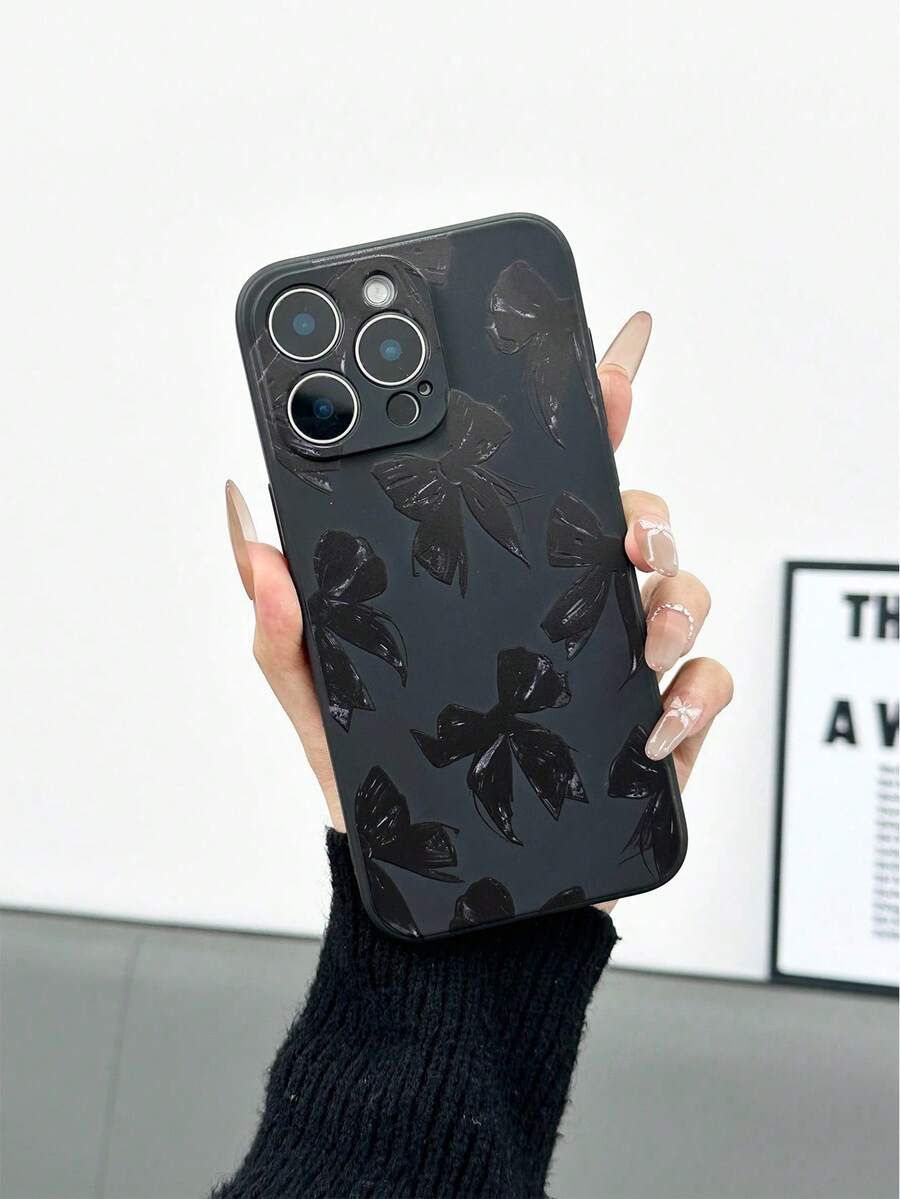 Funda para phone Apple con diseño de margaritas y lazo. Orificios finos, bordes rectos, lazo grande negro, resistente a golpes. Compatible con phone S - Multicolor 3 - Ver 1
