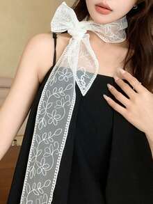 1 件柔软优雅蕾丝围巾时尚植物围巾刺绣办公室女士手腕发带围巾头巾头巾颈巾，蕾丝丝带围巾时尚百搭锁骨颈带围巾女士小众围巾 - 白色 - 查看 7