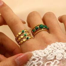 Multi-Piece Set Of Elegant 18K Gold Plated Stainless Steel Faux Gemstone Rings For Women, Fashion Jewelry Accessories, Luxury Party Wear, Vintage Middle Eastern Dubai Jewelry, Adjustable Rings
