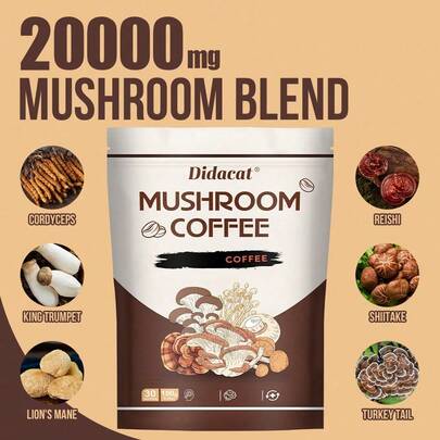 Mushroom Coffee - Instant Coffee Blended With Reishi, Cordyceps, Lion's Mane, Shiitake And Turkey Tail - 180g / 6.35oz