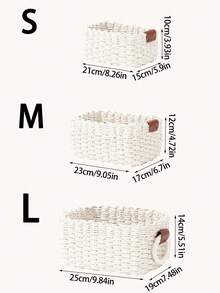 1pc Woven Basket, 3pcs (S+M+L) Woven Storage Basket Set, Paper Rope Basket With Handle, Small Woven Basket For Organization, Cute Decorative Gift Basket, Storage Container, Cabinet Drawer, Bedroom, Living Room, Dorm, Desktop Organization, Farmhouse Decor Basket, Boho Reusable Storage Basket For Stationery, Closet, Toys, Cosmetics, Desk Organization Basket, Ideal Gift Basket - White - View 7
