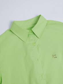 Women's Casual Versatile Simple Letter Embroidered Shirt - Fluorescent Green - View 5