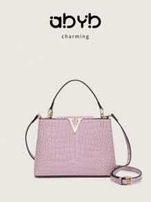 Bolsa feminina de luxo com grande capacidade, bolsa, textura de pedra de alta qualidade com relevo de crocodilo, bolsa de ombro versátil da moda 2025, bolsa de grande capacidade, bolsa retrô casual estilo urbano, bolsa carteiro minimalista brilhante de alta qualidade, bolsa transversal de verão, nova bolsa de mãe clássica de alta qualidade