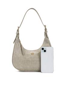 DK DKMG 1 bolsa de mão e bolsa de ombro com estampa de crocodilo vermelho vinho e design crescente, moderna, elegante, versátil para reuniões, encontros casuais, adequada para uso diário e presentes de feriado