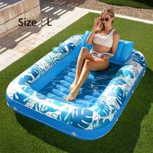L/XL Inflatable Tanning Pool Lounge Float With Cup Holder, 70"X46"/85″ X 57″ Extra Large Pool Floats Adult With Pillow, 4 In 1 Suntan Tub Raft Floatie, Sunbathing Bed Lounge Blow Up Ball Pit Party Gifts, Inflatable Lounge Sofa Pool - 藍色-L - 查看 1