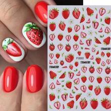 3 件夏季水果美甲贴纸 - 草莓、樱桃和叶子图案，女士自粘式美甲贴纸，哑光效果，多巴胺水果主题，易于指甲装饰，DIY，节日礼物，化妆造型用品 - 彩色 - 查看 5