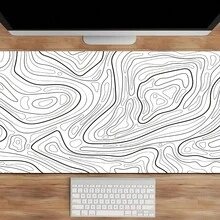 白色和黑色加长地形鼠标垫，酷炫桌垫笔记本电脑书写垫，适用于工作、游戏、办公室、家居，采用轮廓设计