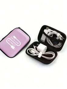 Portable Mini Storage Bag, Mobile Phone Charger Data Cable Organizer Bag, With Charging Cable Pattern - Pink - View 6