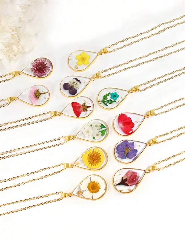 1 colgante con forma de gota de flor de diciembre, joyería de resina con flor real, flor eterna, flor seca, flor del mes de nacimiento, artículo de moda para mujer, regalo para amiga, regalo para el Día de la Madre