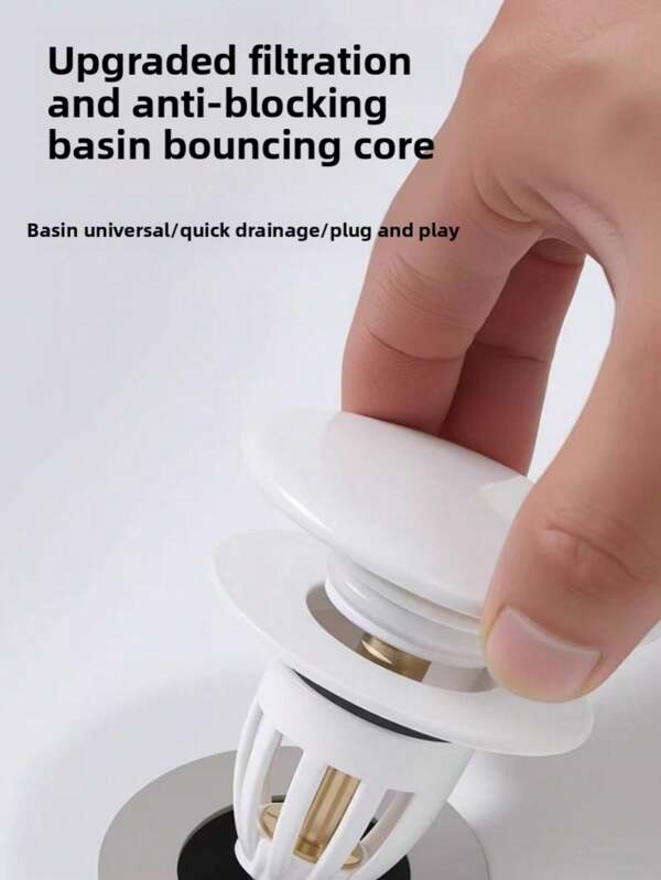 Explosive Pressure Type Basin Drain, Fast Drainage, Anti Clogging, Essential For Lazy People, Kitchen And Bathroom Universal Washbasin, Pressure Drainage Plug, Anti Odor And Insect Proof, No Installation Required, Replace Old Style Jumping Drain Back To School