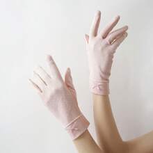 1pair Women's Sunblock Non Slip Uv Protection Half Finger Gloves For Driving And Summer Outdoor Activities