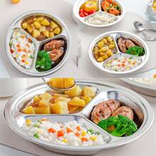 1pc Durable Stainless Steel Dinner Plate With Divided Sections For Easy Serving And Cleaning - Perfect For Camping And Outdoor Activities