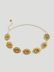 1pc Plus Size Women Oversize Boho Vintage High-End Gold Metal Belt, Fashion Waist Chain, Suitable For Dresses, Shirts, Beach, Party, Festival