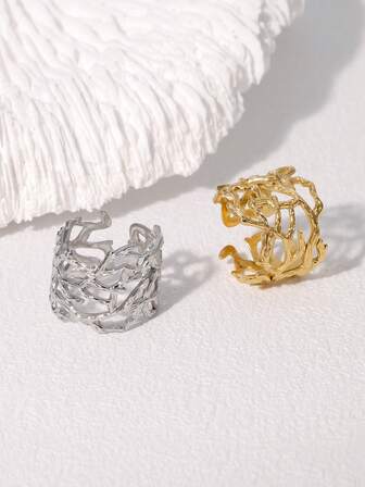 1pc Vintage Style Asymmetrical Hollow Stainless Steel Open Ring, Understated Design Suitable For Women Everyday, Party & Date Wear