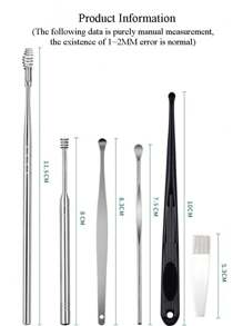 Set de 6 piezas de Palillos de oído de acero inoxidable, 8 piezas de Herramientas para eliminar la cera de oído, Cucharilla de oído de espiral de doble extremo, Kit de limpieza de oídos