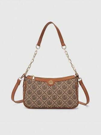 DK DKMG 1 件 PU 字母图案链条单肩包/斜挎包，适合日常使用或节日礼物