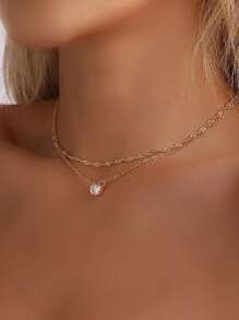 1pc Rhinestone Decorated Water Wave Chain Necklace, Versatile Long Choker Necklace, Simple Gold-Color CZ Diamond Dainty Necklace, Gift For Women