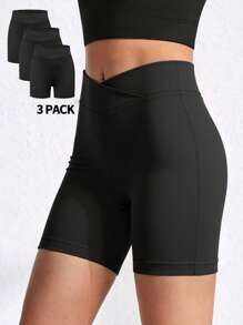 3 PiecesGirls' Solid Color Knitted Casual Sports Shorts (YY783)