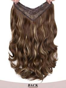 V 型卷发夹入式接发，自然造型，无痛，蓬松，女士合成假发 - 挑染棕色 - 查看 4