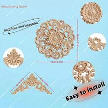 5 件未完成的木制装饰线条贴花，手工雕刻家具装饰贴纸适用于床/门/橱柜/衣柜，DIY 可涂漆装饰线条雕刻配件 - 5件 - 查看 2