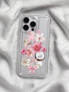 Funda para phone con diseño oceánico y estampado de coco y flores, transparente, compatible con phone S - Multicolor - Ver 5