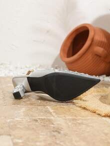 Women's Crystal Pointed Toe Fabric Outdoor Party Shoes - Silver - View 6