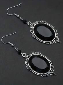 1 par de pendientes colgantes vintage estilo gótico con cabujón de cristal en relieve negro, pendientes con gota de calavera de bruja de Halloween, joyería de estilo victoriano de moda como regalo para mujeres y niñas