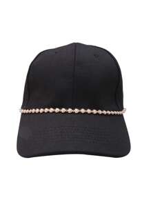 1pc Bling Crystal & Pearl PU Rope Metal Chain Hat Strap Charm, Fashionable Versatile Hat Accessories
