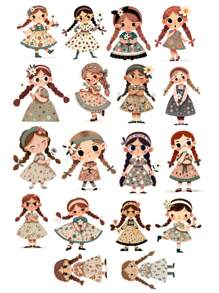 17 pezzi/18 pezzi Adesivi decorativi d'arte, ragazza divertente e vivace con trecce a doppia ciambella/lettrice gotica, adatti per scrapbooking artigianale, album, pianificatore, diario, cancelleria vintage, ideali per ritagli, diari, laptop, progetti fai-da-te