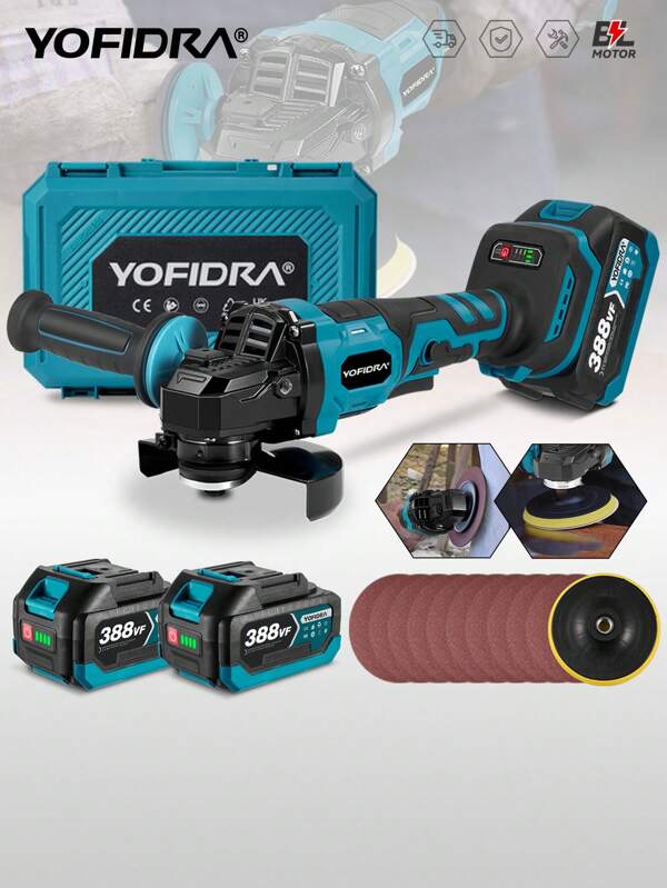 Yofidra Smerigliatrice angolare senza spazzole da 125 mm Smerigliatrice a batteria a 3 velocità per taglio utensile elettrico per la lavorazione del legno