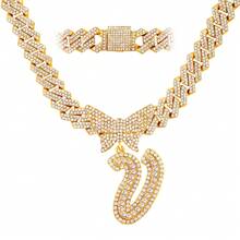 Cuban Link Chain For Women Cursive Silver Initial 14MM Diamond Prong Cuban Chain Hip Hop Iced Out Chain Necklace Butterfly Initial Letter Name Necklaces For Women - Dây chuyền chữ bướm - Xem 24