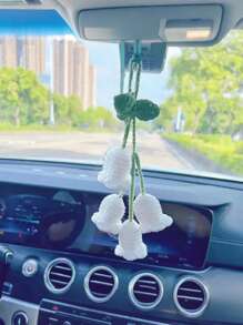 Colgante de coche trenzado hecho a mano, decoraciones colgantes para el espejo del coche, accesorio de ornamento para el espejo retrovisor del coche, colgante de flor linda para el coche, accesorio de espejo retrovisor del coche