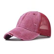 1 pezzo Cappellino da baseball sportivo da esterno con pannello in rete e colore tinta unita consumato, traspirante, adatto per primavera ed estate, protezione UV, spiaggia - Multicolore - Visualizzare 10