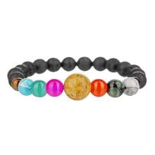 1pc Handmade Beaded 8 Planet Style Random Natural Stone Elastic Bracelet, Suitable For Men - Multicolor - View 2