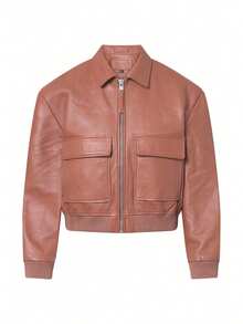 Bolongaro Trevor Real Leather Cropped Bomber Jacket - Brown - View 6