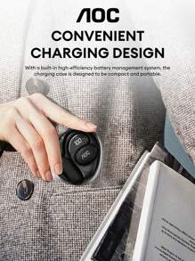 AOC Écouteurs Bluetooth AOC ACD2504, style tour d'oreille, son de haute qualité, longue durée de vie de la batterie, affichage LED de l'alimentation, faible latence pour le jeu, avec cordon, portable, convient pour les affaires, les réunions, les sports, compatible avec les smartphones et les ordinateurs