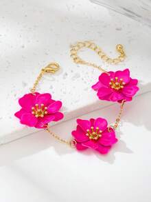 1 pièce Bracelet coloré vibrant et féminin pour l'été avec un design floral asymétrique rose vague de dopamine, convient pour les femmes, les voyages, les sorties et les mariages