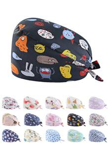 1 pieza Gorro de enfermera con estampado digital de flores, animales y corazones sobre fondo rosado, de mezcla de algodón. Adecuado para médicos, enfermeras, salones de belleza, hospitales veterinarios y profesionales de limpieza. Anti-bacterial y anti-polvo