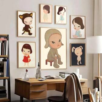 1 件 3 件墙面艺术海报可选框架奈良美智艺术卡通海报电影粘贴海报复古牛皮纸贴纸 DIY 房间酒吧咖啡厅美学艺术壁画