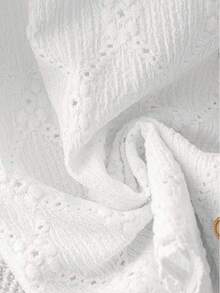 Plus Size Women Elegant White Simple Versatile Hollow Embroidery Puff Sleeve Blouse, Suitable For Daily, Date, Fashionable Commute, Work Uniform - White - View 4