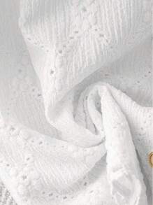 Plus Size Women Elegant White Simple Versatile Hollow Embroidery Puff Sleeve Blouse, Suitable For Daily, Date, Fashionable Commute, Work Uniform
