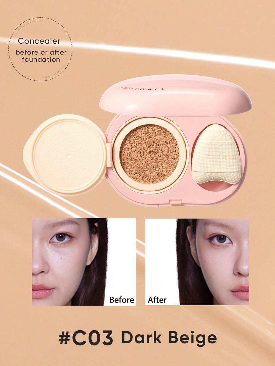 JUDYDOLL Cushion Brightening Concealer, Brightening Liquid, Face Volumizing And Dark Circle Concealing Liquid Highlighter, Suitable For Beginners, Self-Use, Gifts, Dates, Parties, Makeup, Balls, School, Travel, Mother's Day - C03 - Xem 1