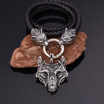 Men's Viking Necklace, Vintage Celtic Wolf Head Necklace, Stainless Steel Hip Hop Necklace, Amulet Jewelry, Gift For Men Or Couples Or Women