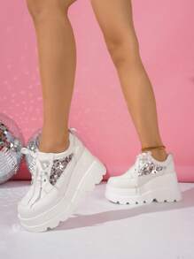 Women's Breathable Mesh Lace-Up Platform Sneakers, Thick Sole Outdoor Fashionable Casual Punk Shoes, New Spring/Autumn 2024