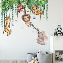 2pcs Forest Animal Numeric Lion & Leopard Wall Decal, Decorative For Kids Room & Nursery Wall Decor Room Decor Stickers Wall Stickers Wall Sticker