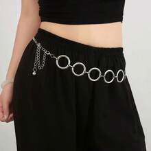 1pc Women's Minimalist Punk Geometric Circle Single Layer Body Chain, Metal Waist Chain - Silver - View 1