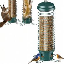 1pc Outdoor Metal Hanging Squirrel-Proof Bird Feeder - Cage Design Dispenser With 4 Feeding Ports, Easy To Refill Tube For Various Seed Types, Durable Bird Attraction Ornaments Device - For Bird Lovers & Nature Enthusiasts