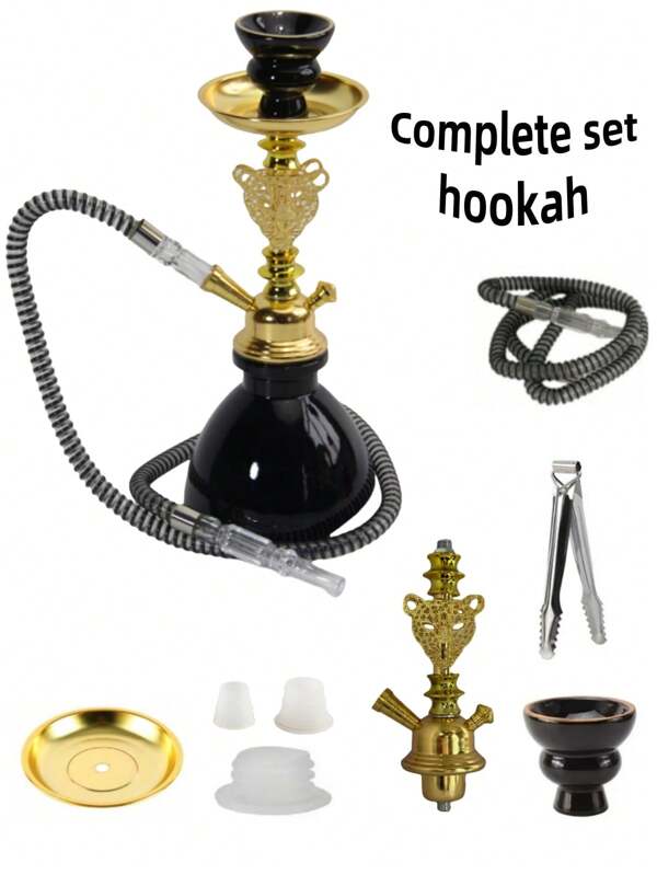 Complete Set Of New Hookah, Single Tube Acrylic Hookah Set, Shisha Hose Ceramic Bowl Accessories, Portable Arabic Hookah Set (Includes Bowl, Hose, Charcoal Tray, Tongs), Premium Full Glass Bottle Acrylic Stem Metal Hookah Hose And Pipe Accessories, No Electricity Required, Suitable For Back To School Items, Valentine's Day, Father's Day Gifts, Gifts For Fathers And Friends, Applicable For Bars, Nightclubs, KTV, Home And Restaurants