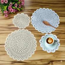 1 peça/3 peças Bases de Mesa de Crochê Feitas à Mão, Toalha de Mesa em Renda Vazada, Marcadores de Lugar em Renda Vintage, Perfeito para Decoração de Mesa em Feriados, Festas, Casamentos, Ramadã, Apanhador de Sonhos, Presente