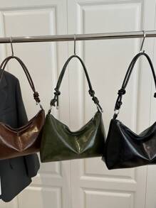 Bolsa de ombro estilo hobo, minimalista e luxuosa, de cor sólida, com nó, bolsa de ombro minimalista, em formato de crescente, versátil para uso diário feminino na primavera e no verão